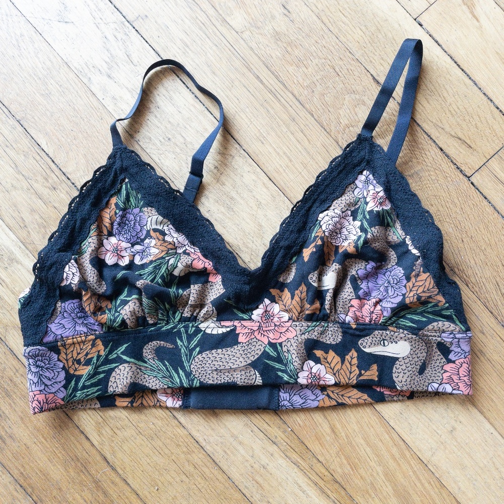 Meundies FeelFree Lace Plunge Bralette Garden Snake 🐍 🥀
